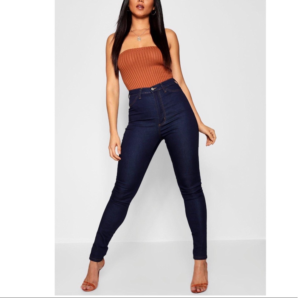 BOOHOO Super High Waist Power Stretch Skinny Jeans Size 16